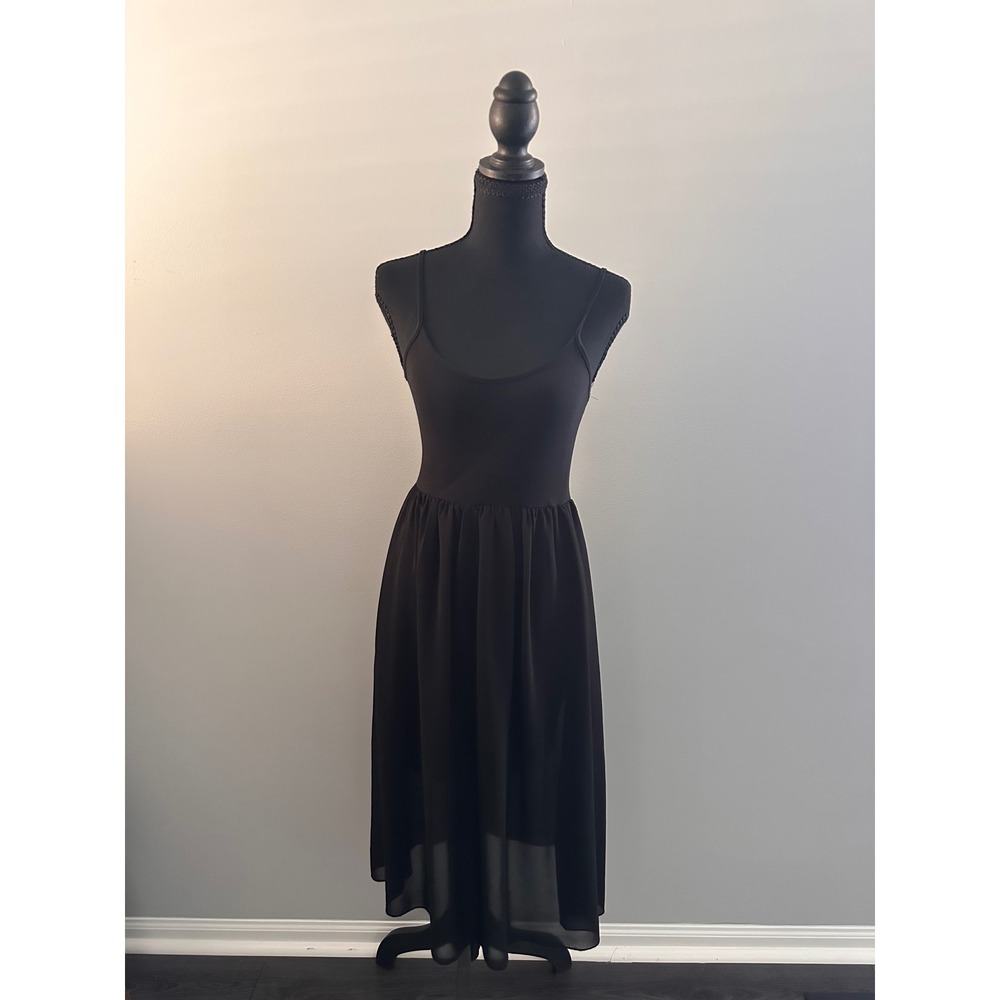 Forever 21 Black Mixed Media Chiffon Midi Dress Spaghetti Strap XS